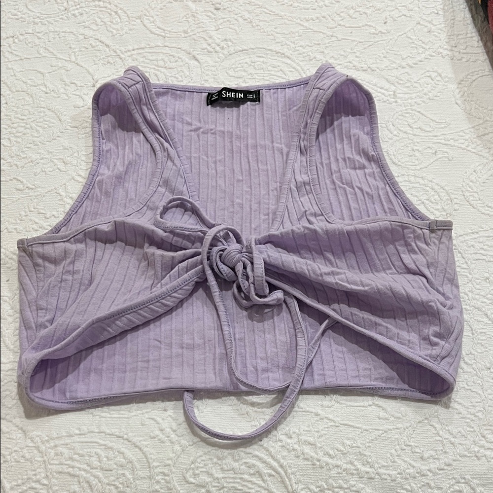 SHEIN Light Purple Tie-Front Ribbed Crop Top